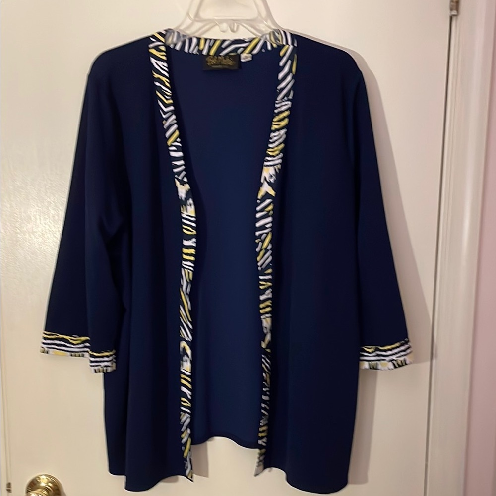 Bob Mackie Navy Cardigan with Zebra Print Trim Swim Coverup